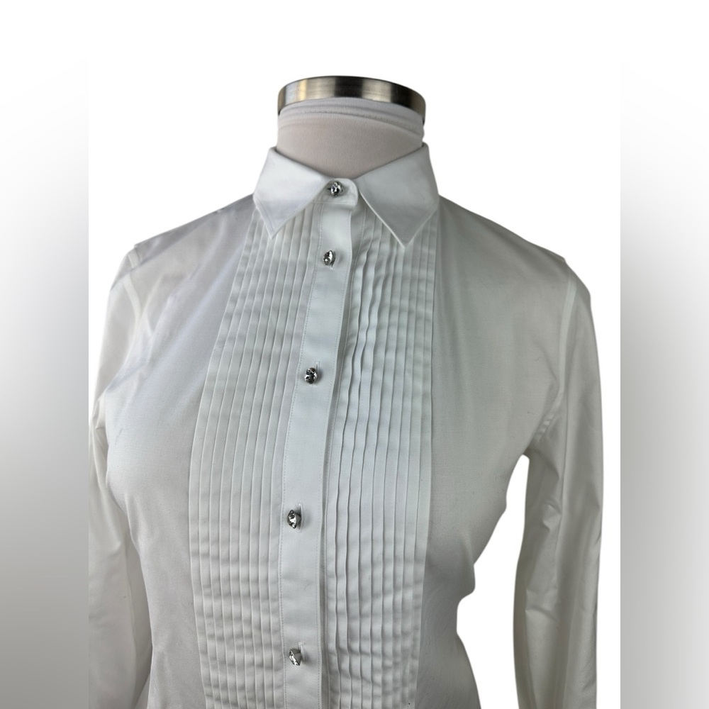 NWT Talbots Pleated Diamond Button Up Shirt LS Wrinkle Resistant White Size 14 - Picture 11 of 16